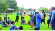 Coach Mickey Arthur (fourth right) gives tips to Pakistani cricketers during a 10-week High Performance Camp at the National Cricket Academy in Lahore. Pakistan coach Mickey Arthur yesterday said he hoped a proposed tour of World XI would bring the South 