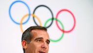 Mayor of Los Angeles Eric Garcetti attends the news conference after the voting during the International Olympic Committee (IOC) extraordinary session in Lausanne, Switzerland, in this July 11, 2017 file photo.