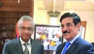 The Prime Minister of Mauritius, Pravind Kumar Jugnauth (left) with H E Dr Hamad bin Abdulaziz Al Kawari, the Cultural Adviser at the Emiri Diwan in Mauritius yesterday.