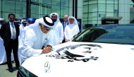 Nasser Bin Khaled (NBK) Holding Chairman Sheikh Nawaf bin Nasser bin Khaled Al Thani and other officials during the launch of ‘Journey of Glory’ national campaign at a function held at NBK’s Benz showroom in Doha yesterday.
Pic: Salim Matramkot / The Pen