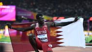 Qatar's Abdalelah Haroun reacts after coming third in the final of the men's 400m athletics event at the 2017 IAAF World Championships at the London Stadium in London on August 8, 2017. AFP / Jewel Samad