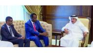 Minister of Transport and Communications H E Jassim bin Saif Al Sulaiti, with Bishar Hussein, Director-General of the Universal Postal Union (UPU), in Doha, yesterday. The meeting was attended by  Mohammed Ali Al Mannai, President of the Communications Re
