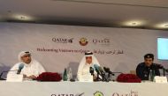 Qatar Airways Group Chief Executive Akbar Al Baker (centre) with Chief Tourism Development Officer of QTA, Hassan Al Ibrahim (left) and Lt. Col. Muhammad Rashid Al Mazroui, Director of the Airport Passports Department, at a press conference in Doha yester