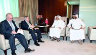 Foreign Minister H E Sheikh Mohamed bin Abdulrahman Al Thani met the envoys of the US Secretary of State — Retired General Anthony Zinni and Deputy Assistant Secretary of State for Arabian Gulf Affairs in the Near East Bureau at the US Department of State