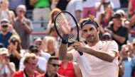 Roger Federer of Switzerland celebrates his ATP Rogers Cup quarter-final victory over Roberto Bautista Agut of Spain, at Uniprix Stadium in Montreal, Canada, on August 11, 2017 (AFP Photo/Minas Panagiotakis)