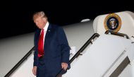 US President Donald Trump steps from Air Force One at Kennedy Airport in New York, US, August 14, 2017. (REUTERS/Kevin Lamarque)
