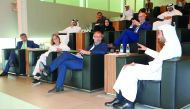 Qatar Foundation officials briefing a press delegation from France and Belgium at its headquarters in Education City.