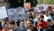 A large crowd of people march towards the Boston Commons to protest the Boston Free Speech Rally in Boston, MA, U.S., August 19, 2017. Reuters/Stephanie Keith