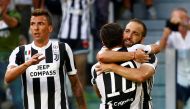 Juventus’ Gonzalo Higuain celebrates scoring their third goal with Paulo Dybala REUTERS/Stefano Rellandini
