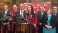 New Zealand's new opposition Labour party leader, 37-year-old Jacinda Ardern, speaks next to colleagues during a media conference in Wellington, New Zealand August 1, 2017. Picture taken August 1, 2017. Reuters/Charlotte Greenfield