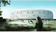 A rendition of the Al Thumama Stadium.