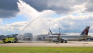 Qatar Airways’ inaugural flight lands at Václav Havel Airport Prague.