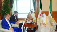 Emir of Kuwait, H H Sheikh Sabah Al Ahmad Al Jaber Al Sabah, with Russian Foreign Minister Sergei Lavrov in Kuwait yesterday. 