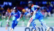 Team Indian captain Virat Kohli and team-mate Rohit Sharma  run between wickets during the fourth One Day International match against Sri Lanka at the R Premadasa Stadium in Colombo, Sri Lanka yesterday. India rode on centuries by Kohli and Sharma to thra