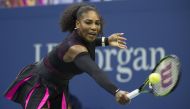 This file photo taken on September 01, 2016 shows Serena Williams of the US hit a return to Vania King of the US during their 2016 US Open women's singles match at the USTA Billie Jean King National Tennis Center on September 1, 2016 in New York. (AFP / D