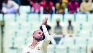 Australia’s Nathan Lyon delivers a ball during the first day of the second Test match against Bangladesh at Zahur Ahmed Chowdhury Stadium in Chittagong yesterday. 