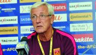 China’s coach Marcello Lippi speaking at a press conference held at the Khalifa International Stadium yesterday. Picture: Kammutty VP