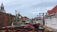 A picture released on the Facebook account of Kevin Barrallon on September 7, 2017 shows wreckages in a street of Gustavia on the French overseas collectivity of Saint-Barthelemy in the Caribbean following hurricane Irma.  AFP / FACEBOOK