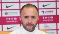 Al Duhail coach Djamel Belmadi addressing the gathering during a pre-match press conference held at the Al Duhail Sports Club on Thursday.