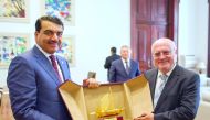 Minister of Municipality and Environment H E Mohammed bin Abdullah Al Rumaihi with Portugal’s Minister of Agriculture, Forestry and Rural Development, Luis Capoulas Santos, in Lisbon.
