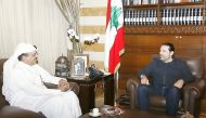 Qatar’s Ambassador to Lebanon Ali bin Hamad Al Marri with the Prime Minister of the Lebanese Republic Saad Al Hariri in Beirut yesterday.
