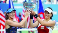 Martina Hingis of Switzerland and Chan Yung-Jan of Taiwan hold the championship trophy after defeating Lucie Hradecka and Katerina Siniakova both of Czech Republic after their Women’s Doubles finals match on Day Fourteen of the 2017 US Open at the USTA Bi