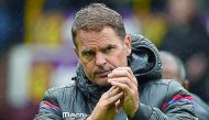 Crystal Palace’s Dutch manager Frank de Boer applauding the fans at full-time of the English Premier League match against Burnley at Turf Moor in Burnley, northwest England, on Sunday.