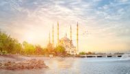 Central mosque and stone bridge in Adana Turkey 