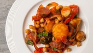 Spanish Potato Salad With Chickpeas. (Photo by Goran Kosanovic for The Washington Post)