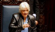 Newly designated President of the Senate and Uruguayan Vice-President Lucia Topolansky gestures at a session at the Legislative Palace in Montevideo, Uruguay September 13, 2017. REUTERS/Andres Stapff
