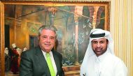 The Duke of Seville, Francisco de Borbón y Escasany receives a memento from Katara General Manager Dr Khalid bin Ibrahim Al Sulaiti.