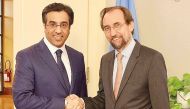 NHRC Chairman, Dr Ali bin Samikh Al Marri, with UN High Commissioner for Human Rights Prince Zeid bin Ra’ad bin Al Hussein in Geneva, yesterday.