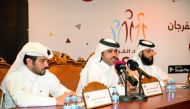 From left: Abullah Al Dosari, Head of Farjan Pitches, Abdul Rahman Al Dosari, President of QSFA, and Ahmed Al Ajmi, CEO of QSFA, at the press conference held at the Ministry of Culture and Sports.
