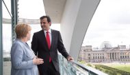 The Emir H H Sheikh Tamim bin Hamad Al Thani and German Chancellor Dr Angela Merkel in Berlin today.