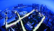 A general view of the illuminated circuit for the upcoming Formula One Singapore Grand Prix night race.