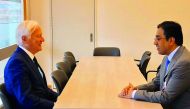 Dr Ali bin Sumaikh Al Marri, Chairman of the National Human Rights Committee (NHRC), with the UN Special Rapporteur, Idriss Jazairy, in Geneva yesterday.