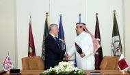 Qatar Minister of State of Defense Affairs H E Dr Khalid bin Mohammed Al Attiyah and Secretary of State for Defense of the United Kingdom Michael Fallon.