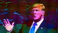 U.S. President Donald Trump is displayed on a monitor as he addresses the United Nations General Assembly at UN headquarters, September 19, 2017 in New York City. Drew Angerer/Getty Images/AFP
