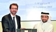 QU President, Dr Hassan Al Derham (right), and Sidra Chief Executive Officer,  Peter Morris, during the event. 