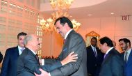 Emir H H Sheikh Tamim bin Hamad Al Thani with the Emir of Kuwait, H H Sheikh Sabah Al Ahmad Al Jaber Al Sabah, at the headquarters of Kuwait’s Permanent Mission to the United Nations in New York, yesterday.