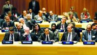 Foreign Minister H E Sheikh Mohammed bin Abdulrahman Al Thani addressing a high-level meeting on accountability in Syria, on the sidelines of the 72nd session of the United Nations General Assembly in New York yesterday.