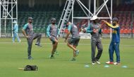 Pakistani cricketers take part in a training session at the Gaddafi Cricket Stadium in Lahore on September 21, 2017, ahead of the forthcoming cricket series between Pakistan and Sri Lanka, playing in United Arab Emirates (UAE). (AFP / ARIF ALI)