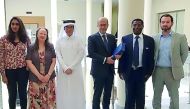 The Qatar University team, which launched a World Trade Organization (WTO) law clinic to study how the blockade could be analysed under the WTO’s principles, poses for a photograph.  
