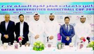 Officials of Qatar Basketball Federation (QBF),  Hamad bin Khalifa University (HBKU) and Strategic Partners Alliance (SPA) pose for a photograph during a press conference in which they disclosed the technical and administrative arrangements of the Qatar U