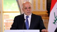 Iraqi Prime minister Haider al-Abadi gives a press conference following his meeting with French president at the Elysee palace in Paris, on October 5, 2017. / AFP / POOL / ludovic MARIN