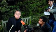 Kazuo Ishiguro talking to media persons.