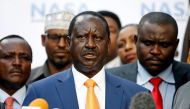 Kenyan opposition leader Raila Odinga (C), the presidential candidate of the National Super Alliance (NASA) coalition speaks during a news conference. REUTERS/Baz Ratner