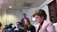 Former actress and screenwriter Louisette Geiss (L) and her lawyer Gloria Allred (R) prepare for a press conference on October 10, 2017, in los Angeles. AFP / Javier Tovar