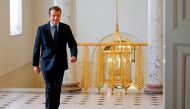 French President Emmanuel Macron arrives for a meeting with French labour unions' representatives on professional training, apprenticeship and universalisation of unemployment insurance as part of the labour law reforms, on October 12, 2017 at the Elysee 