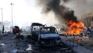 A general view shows the scene of an explosion in KM4 street in the Hodan district of Mogadishu, Somalia October 14, 2017. REUTERS/Feisal Omar
